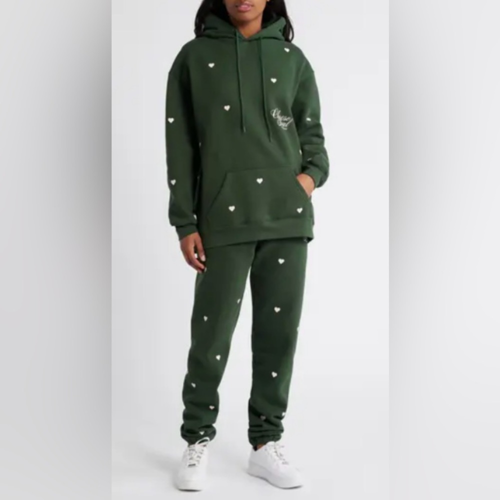 NEW Mayfair Group Green Heart Hoodie and Sweatpants Choose Love Set Sz S/M